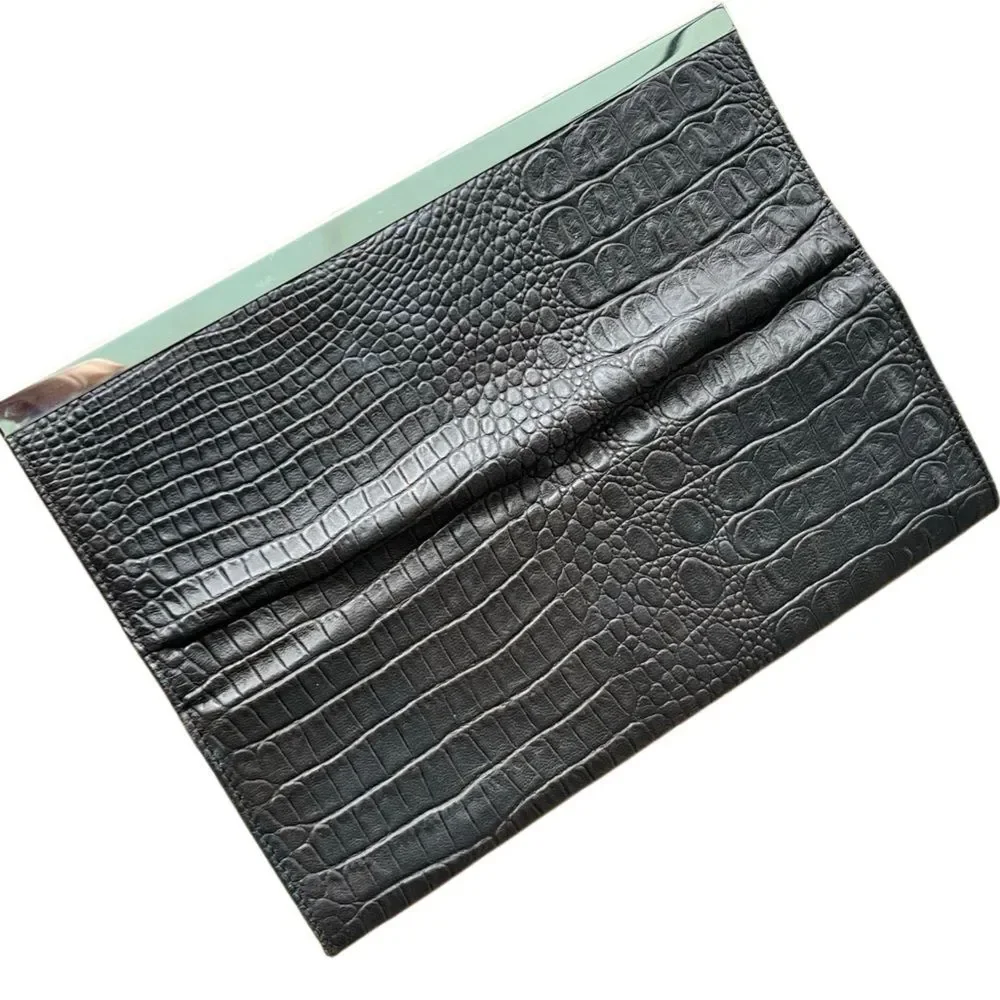 Chocolat Blu Genuine Leather Croc-Embossed Clutch – Dark Brown